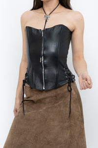 Vintage x Black Leather Side-Tie Corset (XS, S)