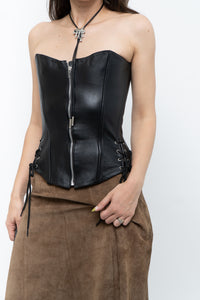 Vintage x Black Leather Side-Tie Corset (XS, S)