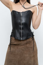 Load image into Gallery viewer, Vintage x Black Leather Side-Tie Corset (XS, S)