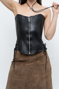 Vintage x Black Leather Side-Tie Corset (XS, S)