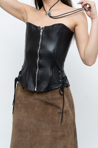 Vintage x Black Leather Side-Tie Corset (XS, S)
