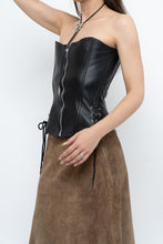 Load image into Gallery viewer, Vintage x Black Leather Side-Tie Corset (XS, S)