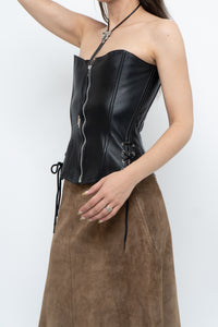 Vintage x Black Leather Side-Tie Corset (XS, S)