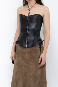 Vintage x Black Leather Side-Tie Corset (XS, S)