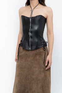 Vintage x Black Leather Side-Tie Corset (XS, S)
