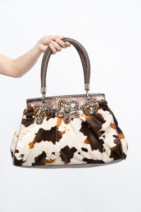 Vintage x Cow, Rhinestone Fleece Purse