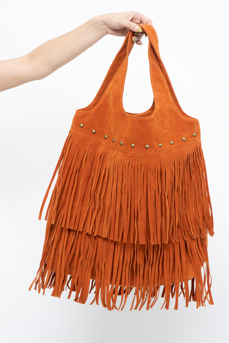Modern x Orange Studded Faux Leather Fringe Purse