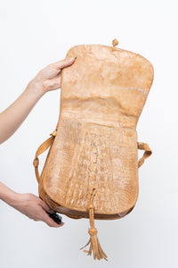 Vintage x 80S Genuine Croc Faded Leather Crossbody