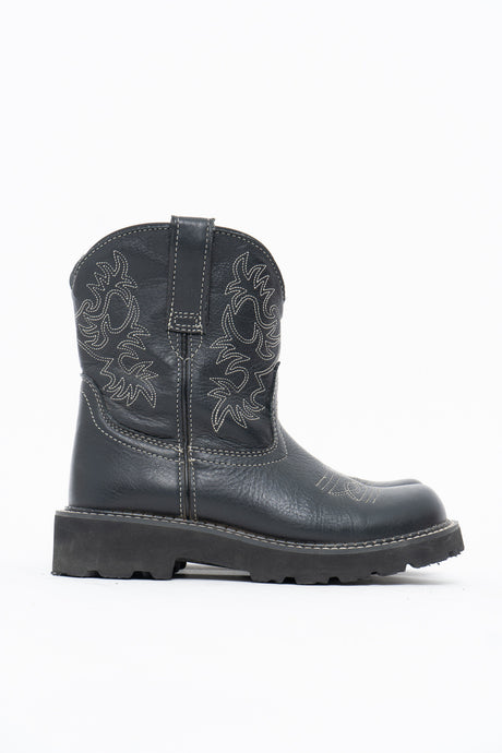 ARIAT x FatBaby Black Deadstock Leather Cowboy Boot (6, 6.5W)