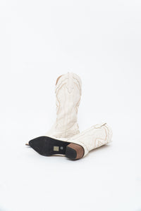 Modern x Faux Leather Cream Embroidered Cowboy Boot (8, 8.5W)
