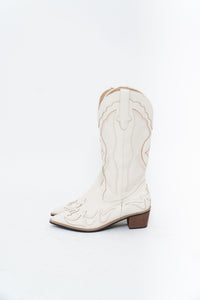 Modern x Faux Leather Cream Embroidered Cowboy Boot (8, 8.5W)