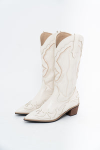Modern x Faux Leather Cream Embroidered Cowboy Boot (8, 8.5W)