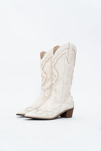 Modern x Faux Leather Cream Embroidered Cowboy Boot (8, 8.5W)