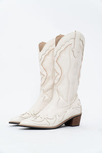 Modern x Faux Leather Cream Embroidered Cowboy Boot (8, 8.5W)