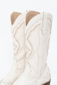 Modern x Faux Leather Cream Embroidered Cowboy Boot (8, 8.5W)
