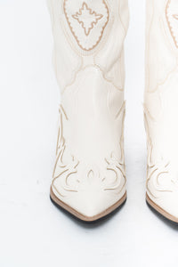 Modern x Faux Leather Cream Embroidered Cowboy Boot (8, 8.5W)