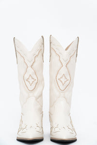 Modern x Faux Leather Cream Embroidered Cowboy Boot (8, 8.5W)