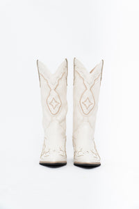 Modern x Faux Leather Cream Embroidered Cowboy Boot (8, 8.5W)