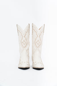 Modern x Faux Leather Cream Embroidered Cowboy Boot (8, 8.5W)