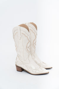 Modern x Faux Leather Cream Embroidered Cowboy Boot (8, 8.5W)
