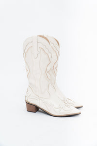 Modern x Faux Leather Cream Embroidered Cowboy Boot (8, 8.5W)