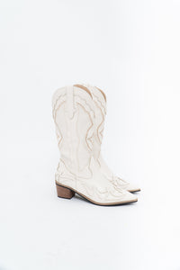 Modern x Faux Leather Cream Embroidered Cowboy Boot (8, 8.5W)