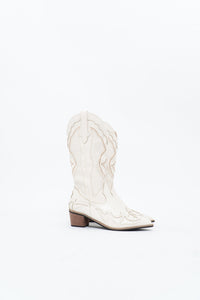 Modern x Faux Leather Cream Embroidered Cowboy Boot (8, 8.5W)