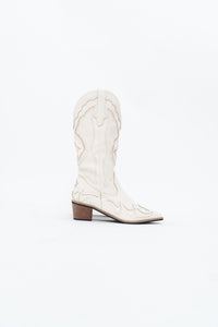 Modern x Faux Leather Cream Embroidered Cowboy Boot (8, 8.5W)