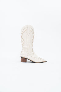 Modern x Faux Leather Cream Embroidered Cowboy Boot (8, 8.5W)