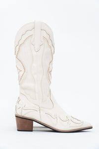 Modern x Faux Leather Cream Embroidered Cowboy Boot (8, 8.5W)