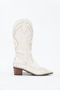 Modern x Faux Leather Cream Embroidered Cowboy Boot (8, 8.5W)