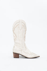 Modern x Faux Leather Cream Embroidered Cowboy Boot (8, 8.5W)