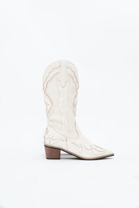 Modern x Faux Leather Cream Embroidered Cowboy Boot (8, 8.5W)