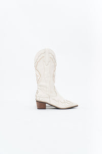 Modern x Faux Leather Cream Embroidered Cowboy Boot (8, 8.5W)