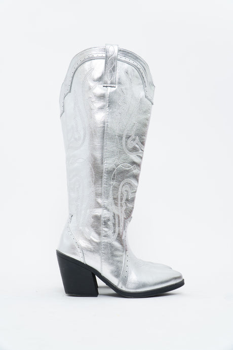 Modern x Tall Silver Faux Leather Cowboy Boot (7-8W)