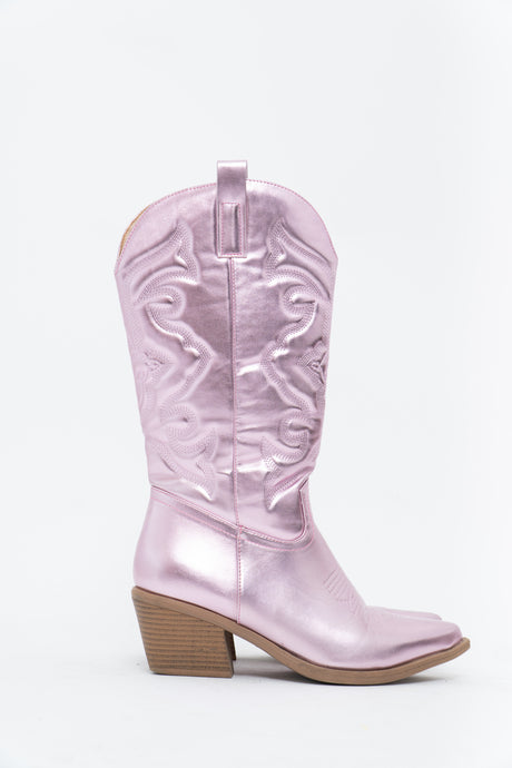 Modern x Pink Metallic Faux Leather Cowboy Boot (9, 9.5W)