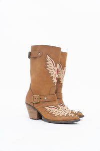 Modern x MOJO MOXY Brown Eagle Faux Leather Embroidered Cowboy Boot (8-9W)