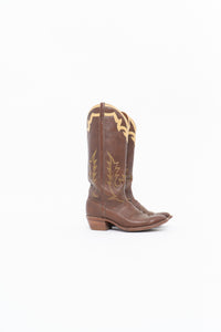 Vintage x BOULET Brown, Cream Leather Cowboy Boot (9, 9.5W)