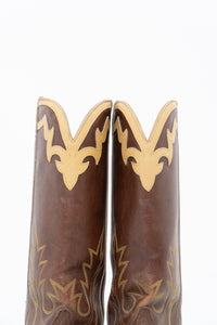 Vintage x BOULET Brown, Cream Leather Cowboy Boot (9, 9.5W)