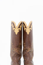 Load image into Gallery viewer, Vintage x BOULET Brown, Cream Leather Cowboy Boot (9, 9.5W)