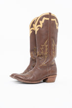 Load image into Gallery viewer, Vintage x BOULET Brown, Cream Leather Cowboy Boot (9, 9.5W)