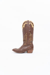 Vintage x BOULET Brown, Cream Leather Cowboy Boot (9, 9.5W)