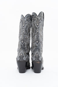 Vintage x CORRAL Grey Studded Leather Cowboy Boot (5-6W)