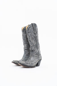 Vintage x CORRAL Grey Studded Leather Cowboy Boot (5-6W)