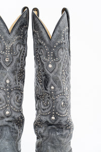 Vintage x CORRAL Grey Studded Leather Cowboy Boot (5-6W)
