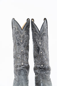 Vintage x CORRAL Grey Studded Leather Cowboy Boot (5-6W)