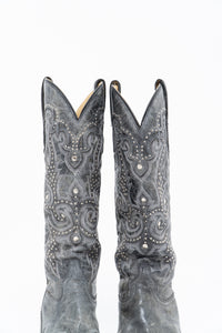 Vintage x CORRAL Grey Studded Leather Cowboy Boot (5-6W)