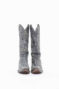 Vintage x CORRAL Grey Studded Leather Cowboy Boot (5-6W)