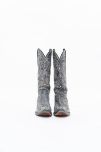 Vintage x CORRAL Grey Studded Leather Cowboy Boot (5-6W)
