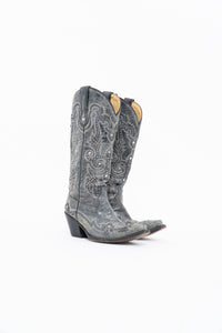 Vintage x CORRAL Grey Studded Leather Cowboy Boot (5-6W)